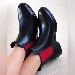 Lauren Ralph Lauren Tally Rain Boots Black Red Chelsea Waterproof Ankle Boot 7